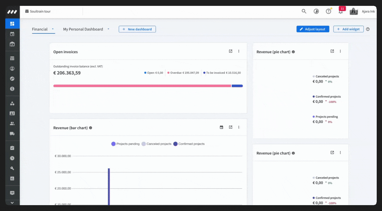 Selecting usage period in the Projects module