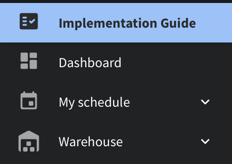 Implementation Guide location in Rentman navigation